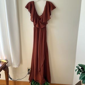 Baltic Born Womens Dress Small Rust Maxi Gown Wedding Ruffle V Neck